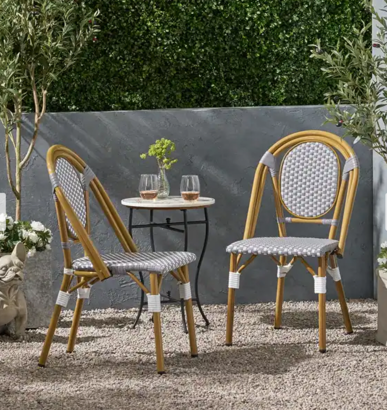 Remi 2pk Outdoor French Bistro Chairs - Gray/White/Bamboo