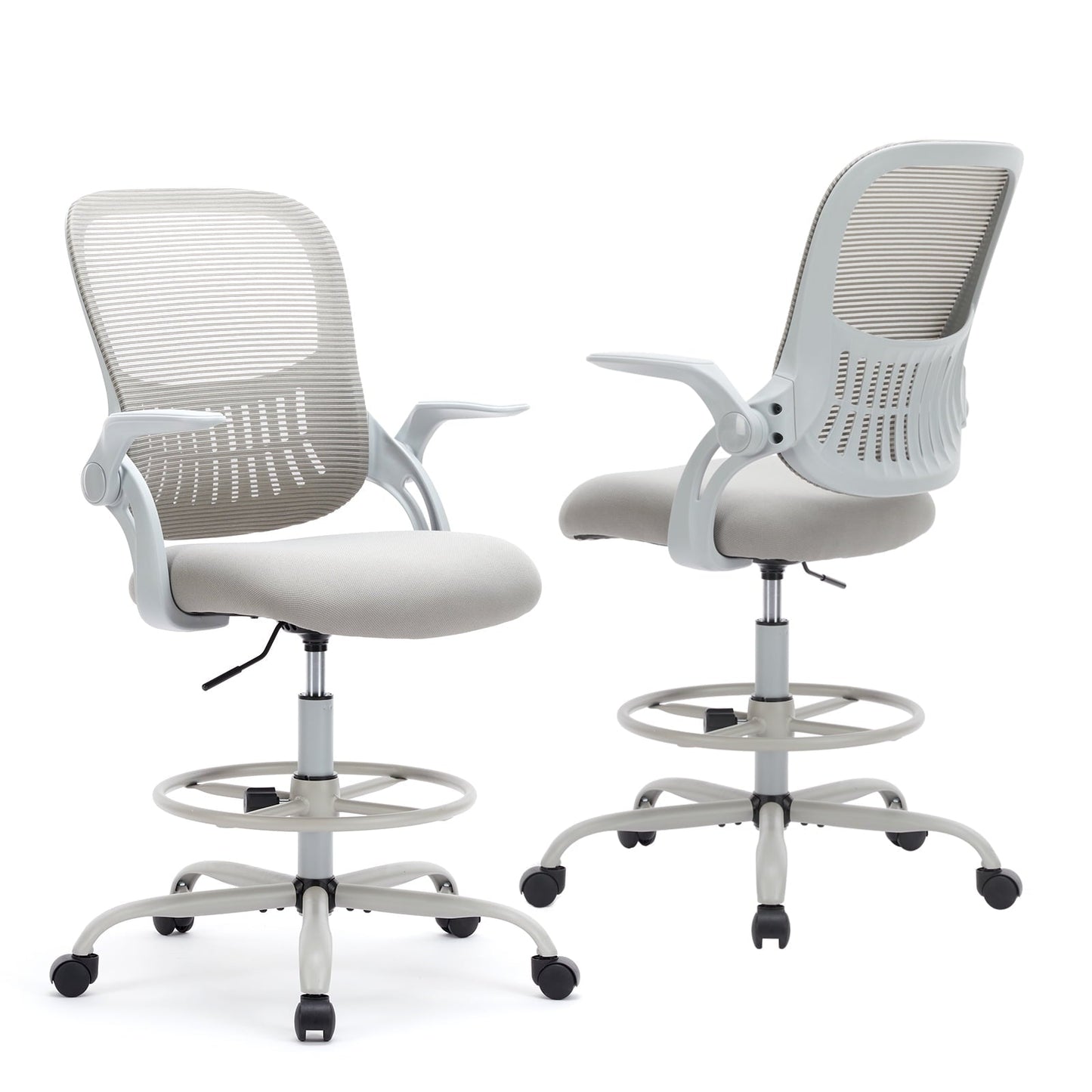 ZUNMOS Drafting Chair, Tall Office Chair with Lumbar Support, Mid Back Ergonomic High Task Chair with Foot Ring for Counter Height Desk, Grey