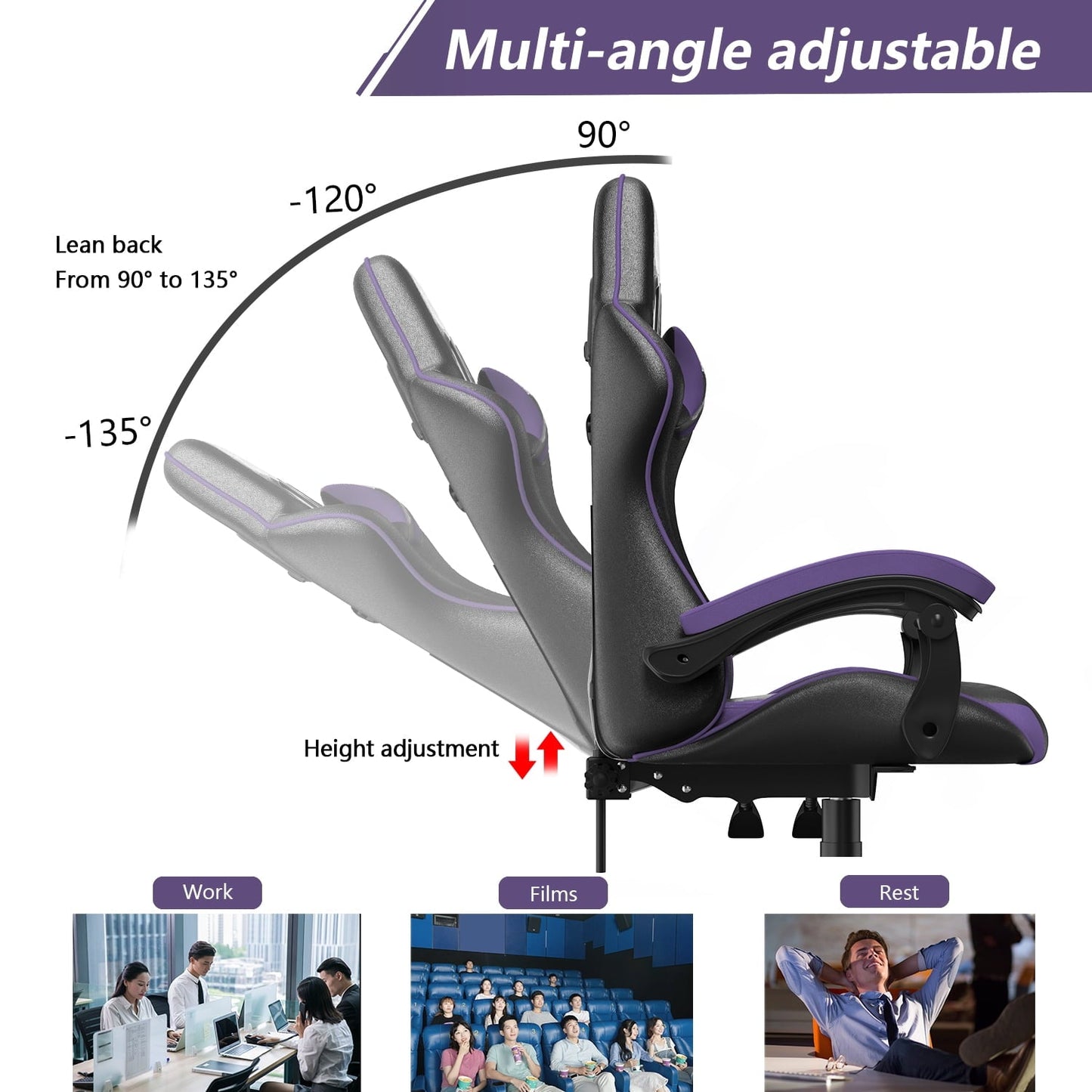 Bigzzia High-Back Gaming Chair PC Office Chair Computer Racing Chair PU Desk Task Chair Ergonomic Executive Swivel Rolling Chair with Lumbar Support for Back Pain Women, Men (Purple)