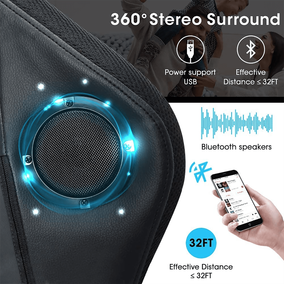 Gaming Chair Massage with Speakers bluetooth Ergonomic Office Chair w/ LED HOT
