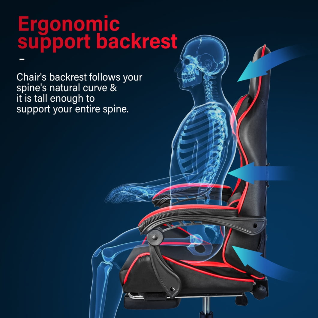 Gaming Chair, Ergonomic Office Chair with Footrest, High Back Video Game Chair, Adjustable Swivel Computer Chair with Headrest and Lumbar Support for Gaming Room