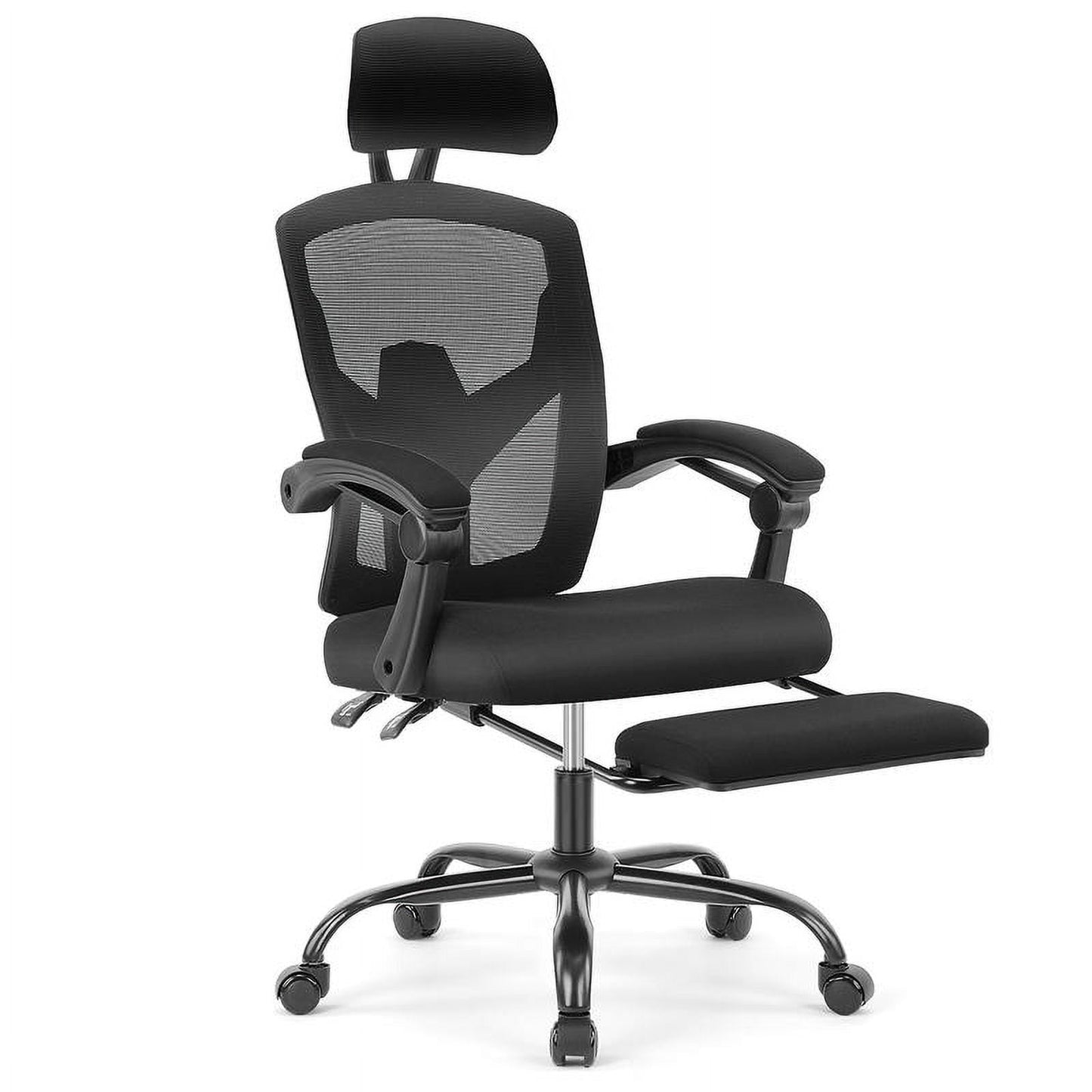 Ergonomic Office Chair Reclining Office Chair with Foot Rest, High Back Computer Desk Chair Mesh Swivel Rolling Task Chair with Lumbar Support Pillow, Adjustable Headrest, Padded Armrests