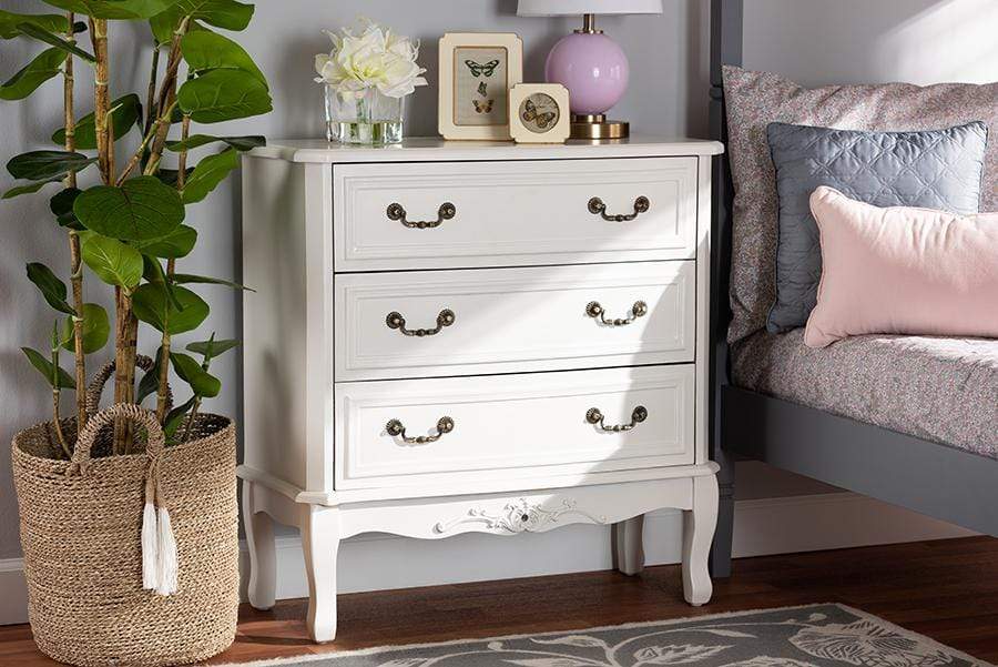 Gabrielle Traditional French Country Provincial White-Finished 3-Drawer Wood Dresser
