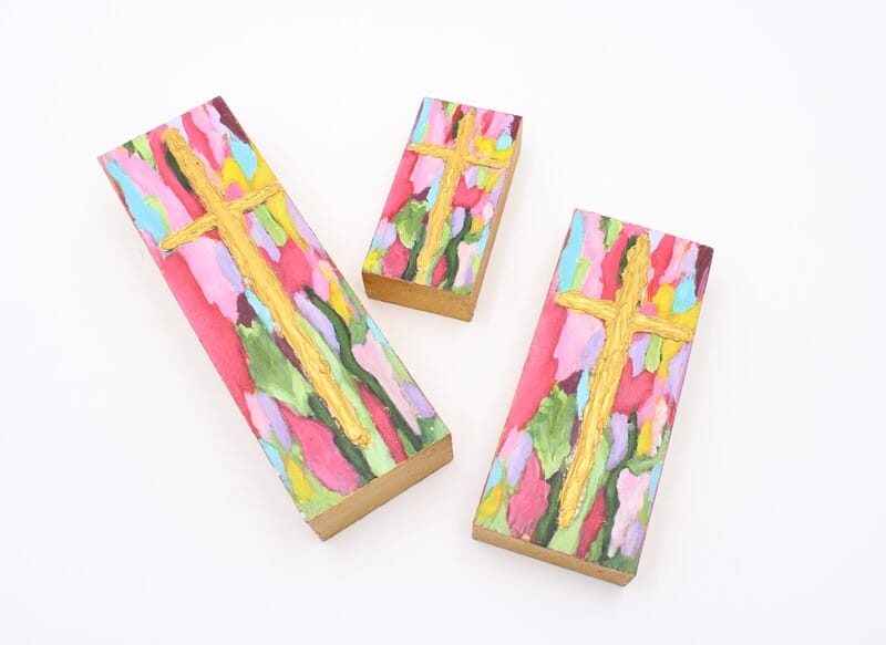 Handpainted Cross Wood Block - Bold Colors