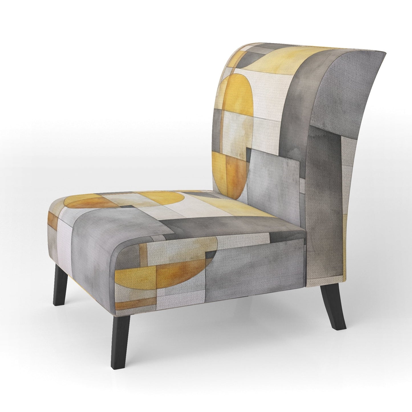 Designart 'Intersecting Realities in Yellow and Grey I' Yellow Abstractions Upholstered Accent Chair - Modern Arm Chair For Living Room