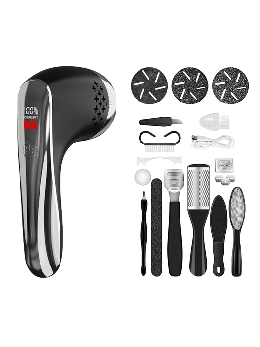 Foot File Pedicure Kit Tools Electric Callus Remover For Feet, Foot Scrubber Kits For Cracked Heels Dead Skin Battery Display, 2 Speed, 3 Roller Heads Callus Remover Kit Pedicure Set For Feet