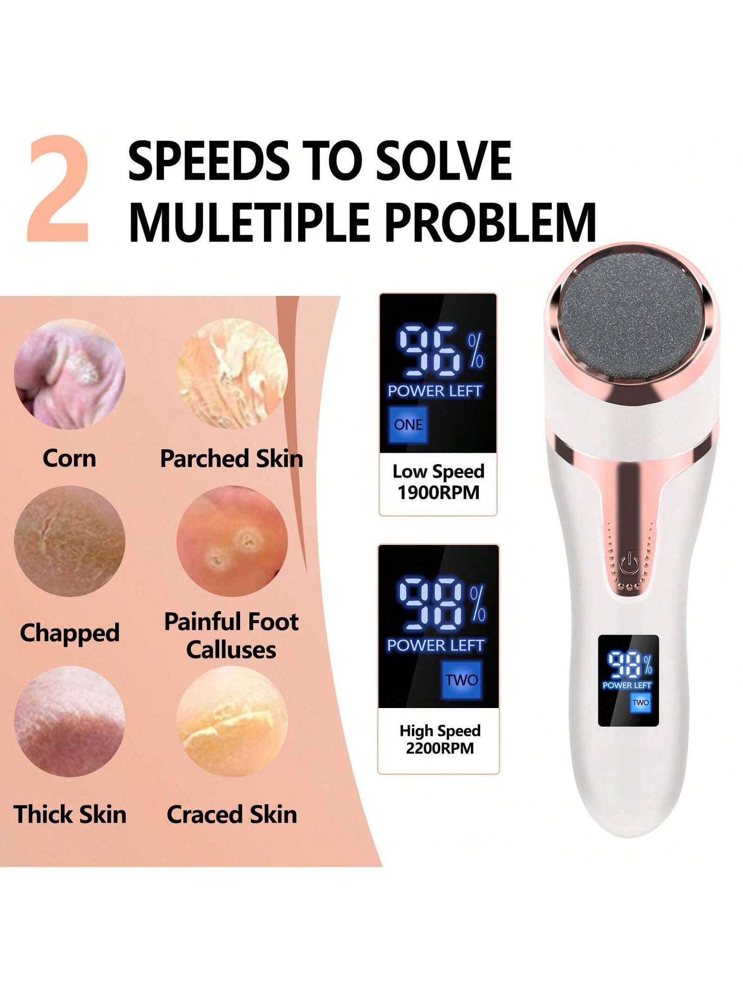 Electric Foot Callus Remover, Waterproof Foot Scrubber File, Rechargeable Vacuum Callus Remover, 3 Grinding Heads, Professional Pedicure Tool With LCD Display, Foot Care For Dead Cracked Dry Skin