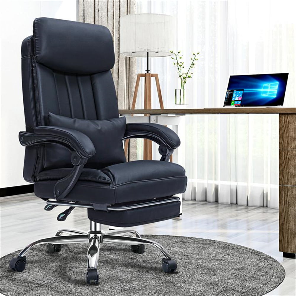 Exectuive Armrest Office Chair, Adjustable Leather Gaming Chair with Removable lumbar Back Support Cushion and Retractable Footrest, Managerial Home High Back Desk Chair, Black