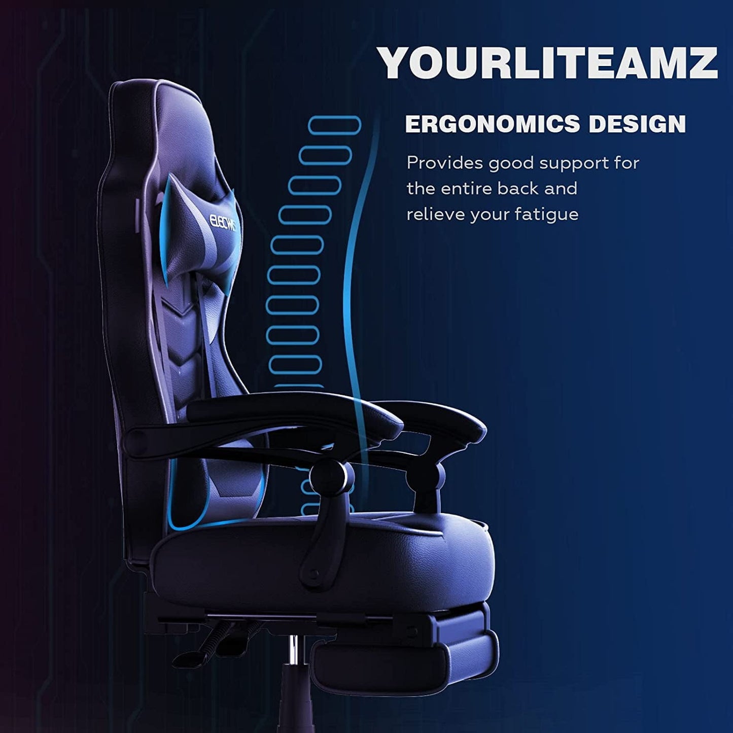FULLWATT Racing Style Reclining Gaming Chair High Back Large Size Ergonomic Adjustable Swivel Computer Chair with Footrest Headrest and Lumbar Support PU Leather Executive Office Chair (Blue)