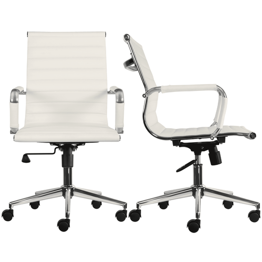 2xhome Ergonomic Executive Chair Mid back PU Leather Arm Rest Tilt Adjustable Height With Wheels Arms Ergonomic Swivel Task Computer Lumbar Support Mid Century