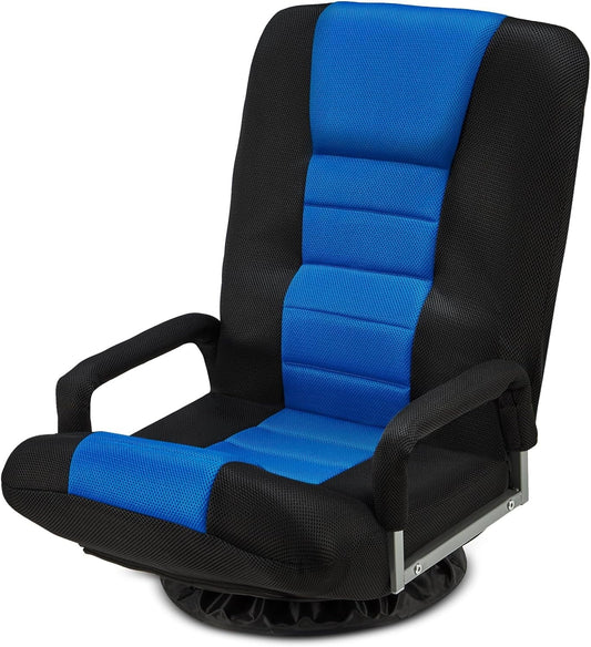 360-Degree Swivel Gaming Floor Chair with Armrest Handles, Foldable&Adjustable Backrest,Blue