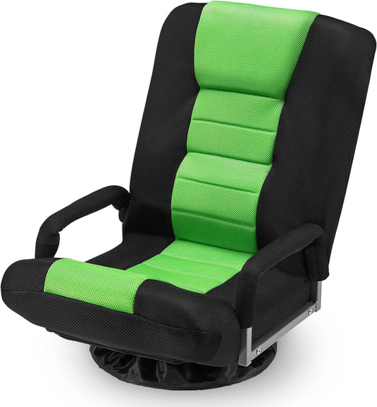 360¡ã Swivel Chair 6 Adjustable Positions Backrest with Armrest Foldable Floor Chairs Suitable for Reading, Relaxing, Mediation,Green