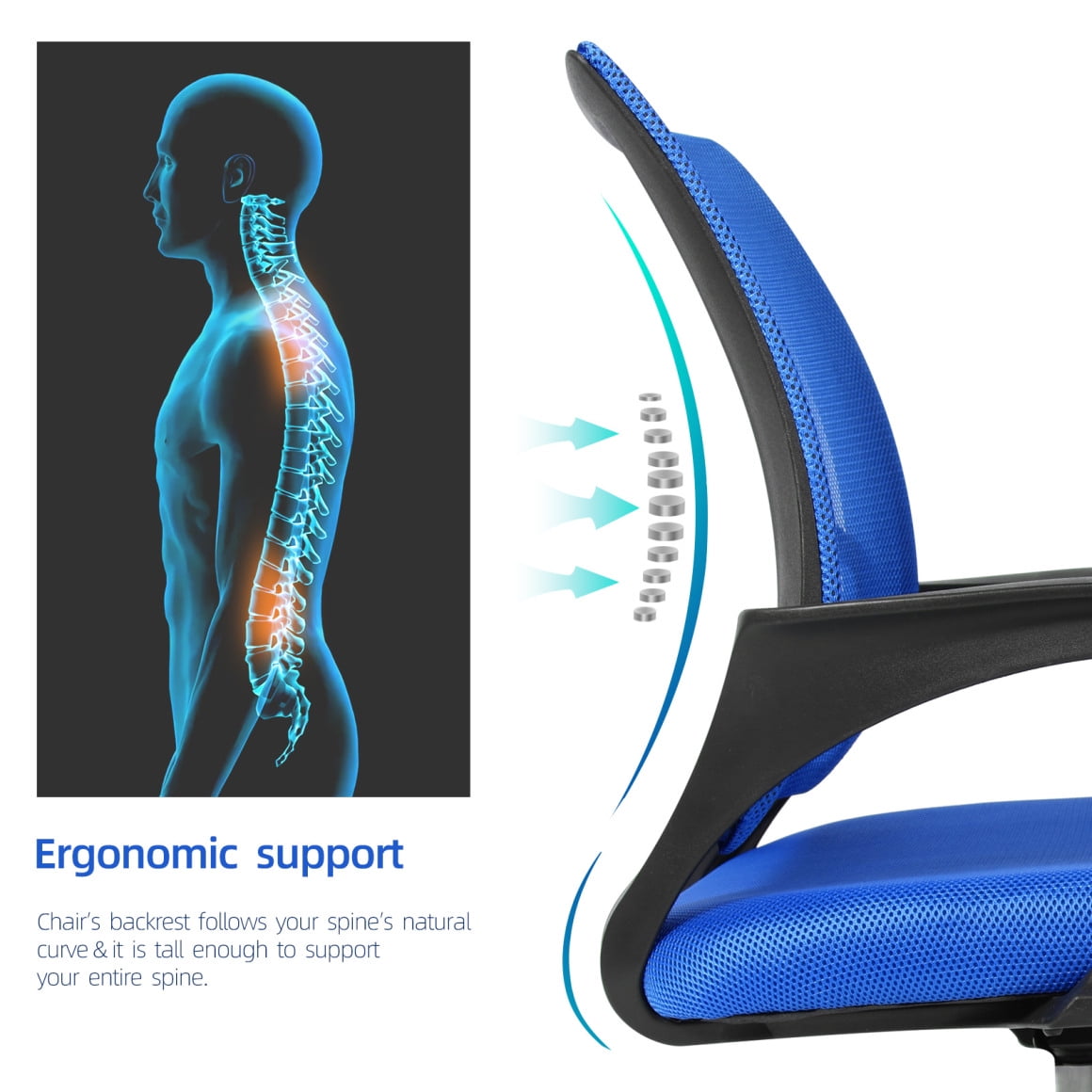 Task Office Chair, Ergonomic Mesh Computer Chair with Wheels and Lumbar Support, Study Chair with Adjustable Height for Students, Men and Women for Dorm, Home Office