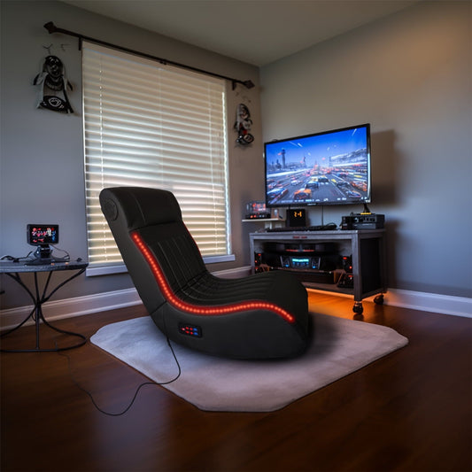 37.4' Floor Gaming Chair, Modern High-Back Gamer Chair with Onboard Speakers, Led Strip Lighting, Bluetooth Music Speakers, Vibration Massage, USB Charging Port, Foldable Game Chair, Black