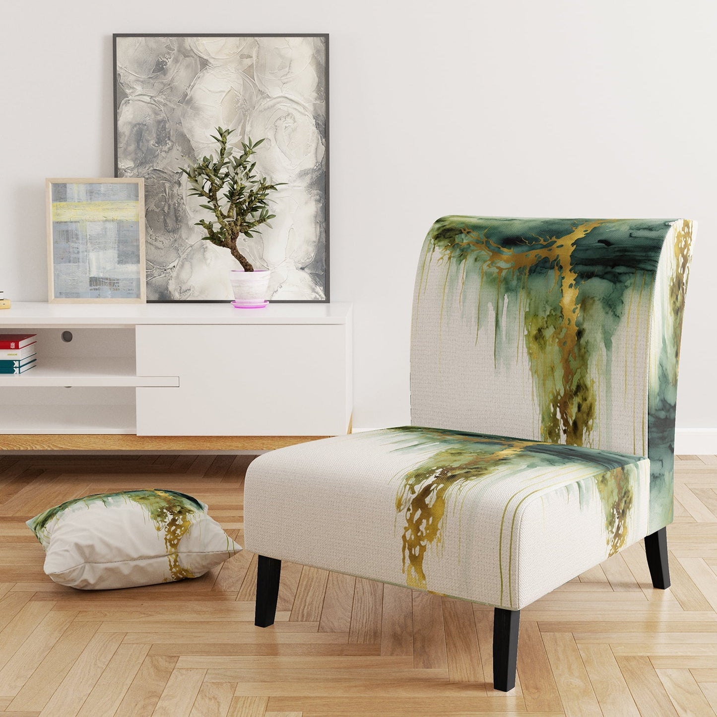 Designart 'Awakenings In Spanish Moss IV' Upholstered Abstract Liquid Ink Accent Chair and Modern & Contemporary Arm Chair - Multiple Color & Pattern