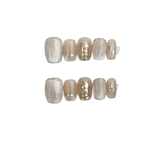 Handmade Wearing Nail Short Cat Eye Ice Transparent Bare Color Whitening Nail Fake Sticker Detachable Nail Enhancement (Color : 1, Size : M)