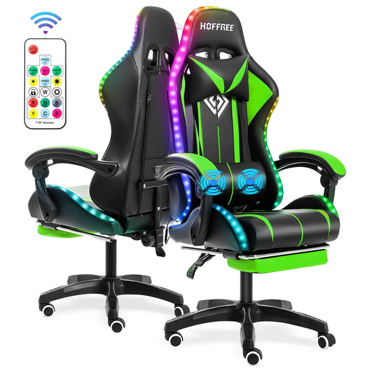 450lbs Load Gaming Chair with RGB LED Lights, Music Video Office Chair, Ergonomic Racing Computer Desk Chair with Headrest and Lumbar Support Esport Chairs for Aldults