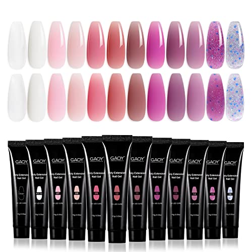 GAOY Poly Gel Set, Nail Extension Gel kit, 12 Colors Pink Purple Builder Gel Nail Enhancement Gel for Beginner & Professional Nail Art Salon DIY at Home