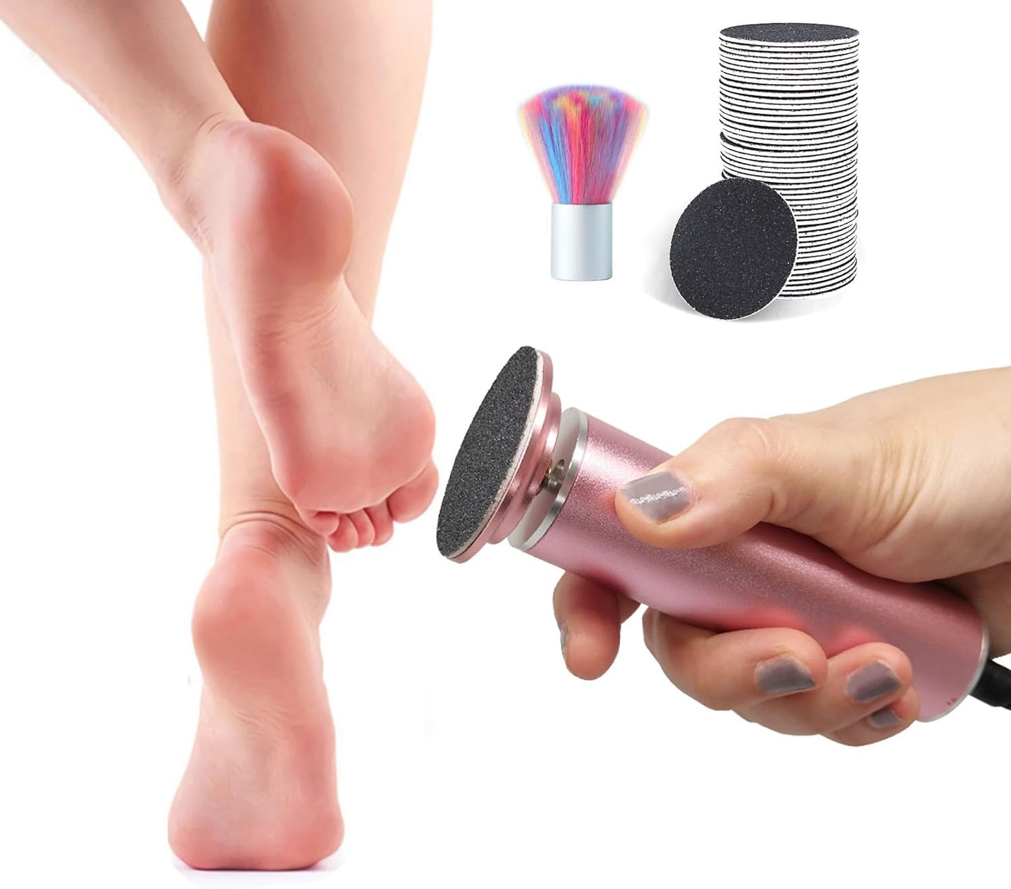 Electric Callus Remover for Feet, Powerful Electric Foot Callus Remover Adjustable Speed Electric Foot File with 60PCS Sanding Discs Pedicure Tools Feet Scrubber Dead Skin Foot Grinder, Pink