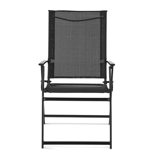 2-Pack Outdoor Steel Sling Folding Chair Steel Frame, Black