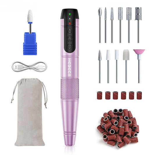 Electric Nail Drill Cordless, 12 in 1 Professional Nail File Buffer Drill Machine for Natural Acrylic Gel Nails, Rechargeable Manicure Pedicure Kit Great for Home Use Beginners