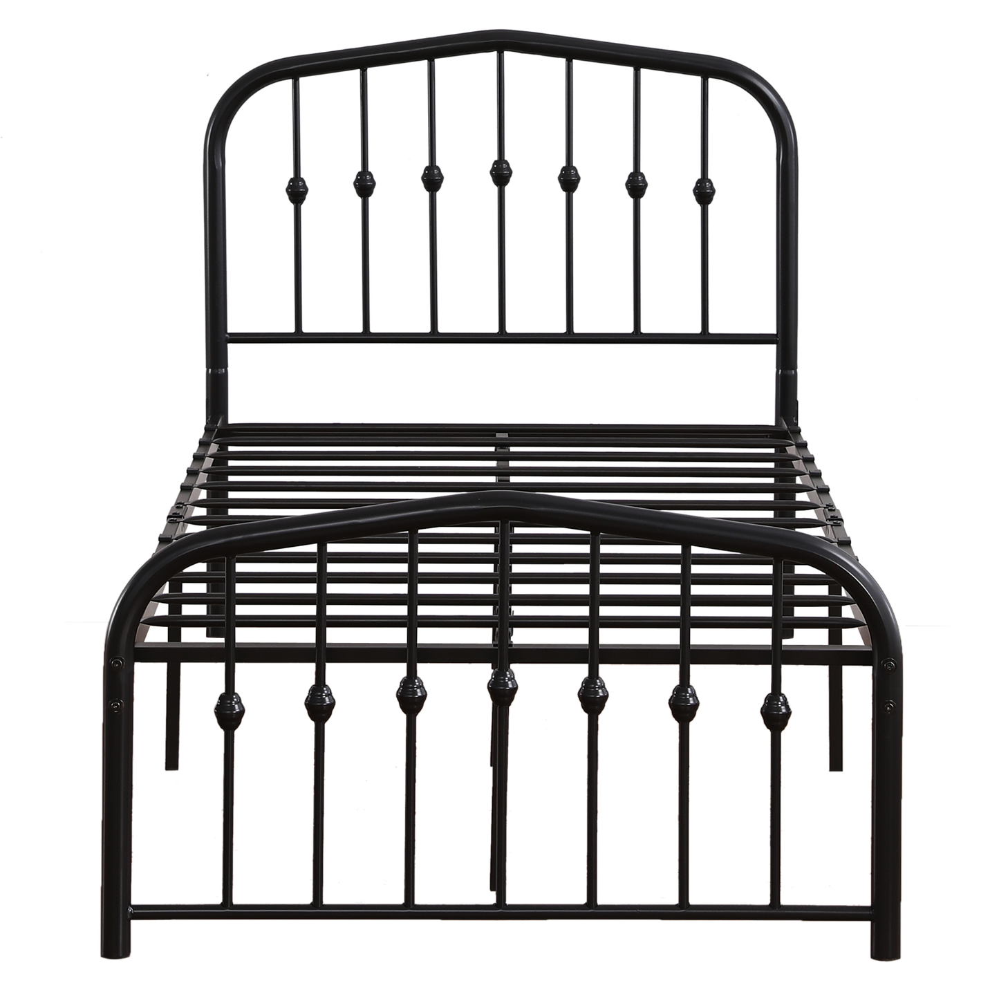 Black Metal Bed Frame Full Size with Curved Headboard and Footboard for Bedroom, Single Platform Mattress Base Metal Tube and Iron-Art Bed Center Raised Vertical Pipe with Ball Decoration Furniture > Cabinets & Storage > Ironing Centers KZKR Twin