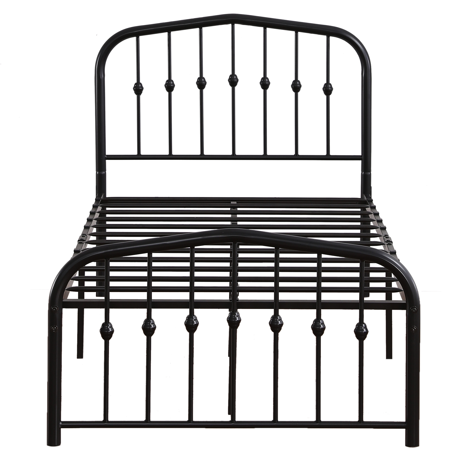 Black Metal Bed Frame Full Size with Curved Headboard and Footboard for Bedroom, Single Platform Mattress Base Metal Tube and Iron-Art Bed Center Raised Vertical Pipe with Ball Decoration Furniture > Cabinets & Storage > Ironing Centers KZKR Twin