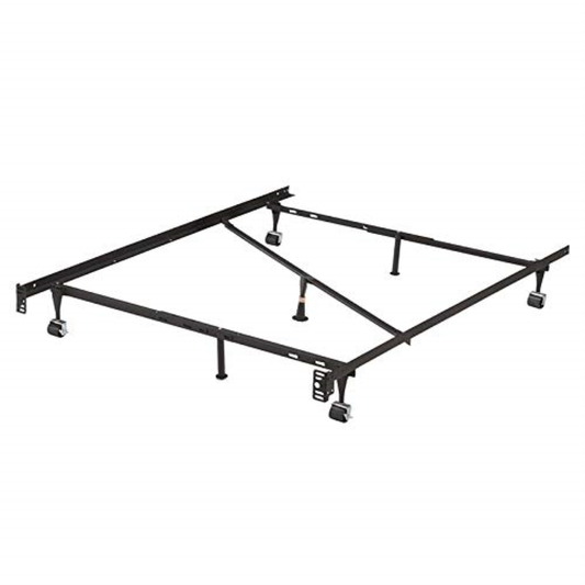 B9122 Commercial Grade T/F/Q Bed Frame, 1-1/2" Angle Iron Steel, Center Support, 3 Support Legs, 4 Roller Wheels - 2 with Brakes, 2 Without