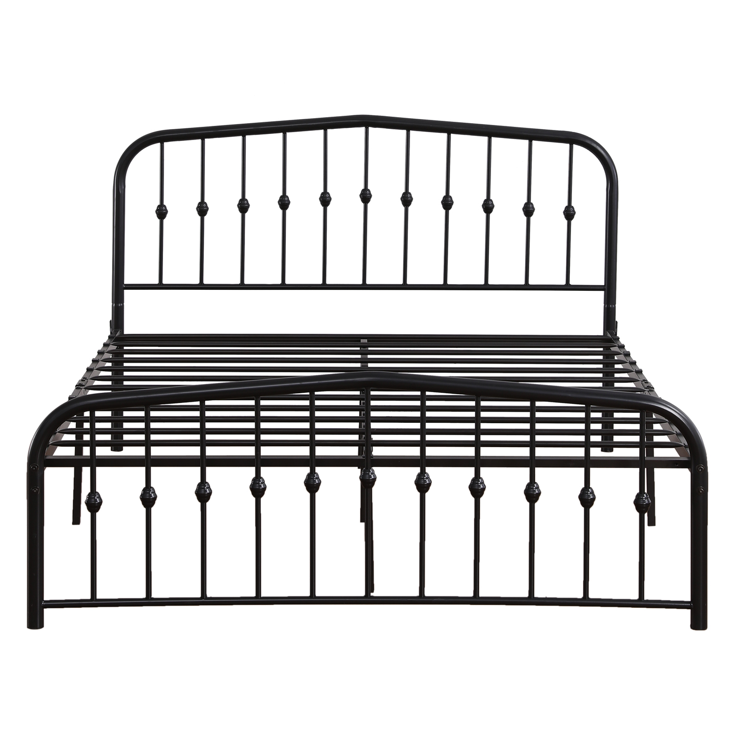 Black Metal Bed Frame Full Size with Curved Headboard and Footboard for Bedroom, Single Platform Mattress Base Metal Tube and Iron-Art Bed Center Raised Vertical Pipe with Ball Decoration Furniture > Cabinets & Storage > Ironing Centers KZKR Full