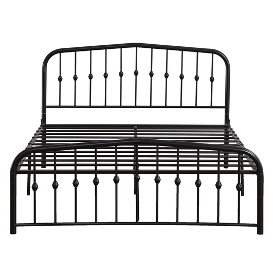 Black Metal Bed Frame Full Size with Curved Headboard and Footboard for Bedroom, Single Platform Mattress Base Metal Tube and Iron-Art Bed Center Raised Vertical Pipe with Ball Decoration Furniture > Cabinets & Storage > Ironing Centers KZKR Full