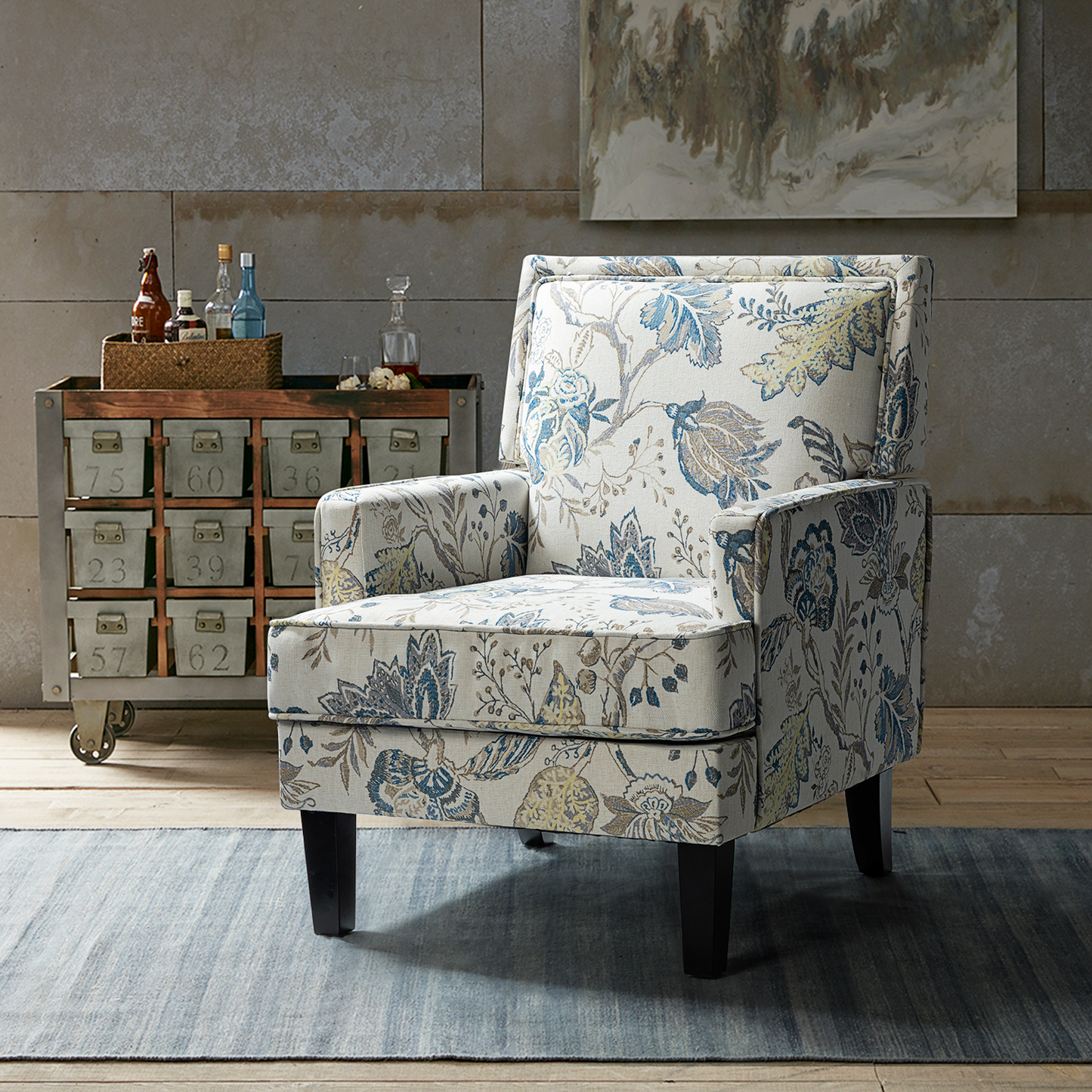 Filton Upholstery Armchair with Buffalo Check in Navy Furniture > Chairs > Arm Chairs, Recliners & Sleeper Chairs 14 Karat Home Multi