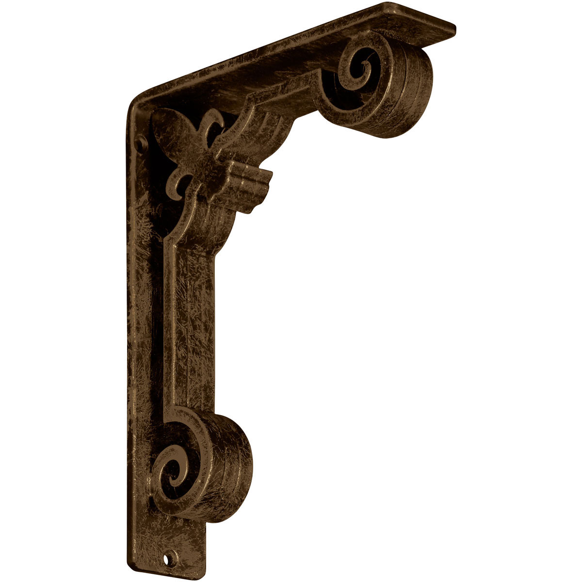 1 1/2"W X 10"D X 12"H Fleur De Lis Wrought Iron , (Single Center Brace), Antiqued Brass Furniture > Cabinets & Storage > Ironing Centers Ekena Millwork 2"W x 7 1/2"D x 10"H Antiqued Brass