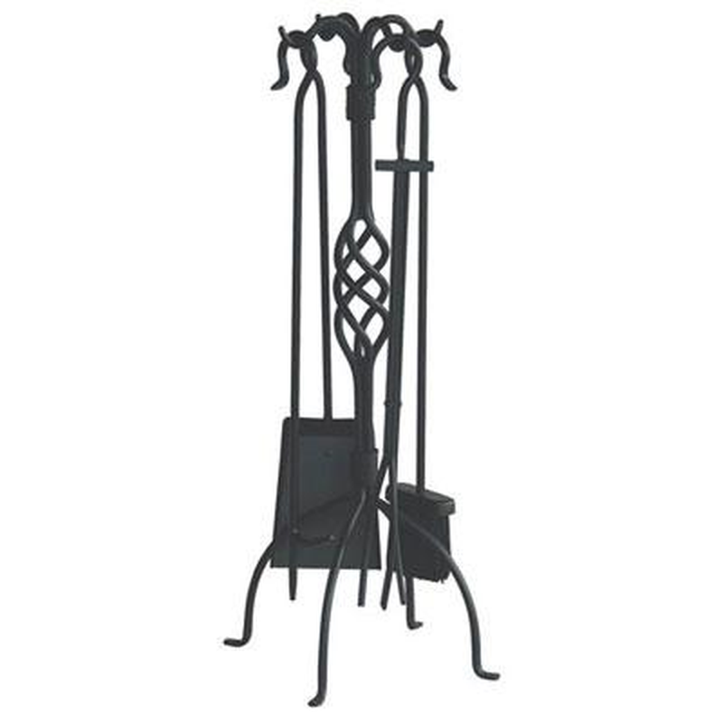 Uniflame 5 Piece Black Wrought Iron Fireset with Center Weave