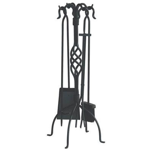 Uniflame 5 Piece Black Wrought Iron Fireset with Center Weave