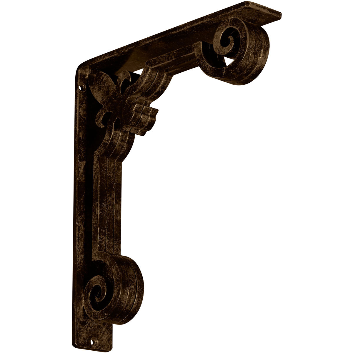 1 1/2"W X 10"D X 12"H Fleur De Lis Wrought Iron , (Single Center Brace), Antiqued Brass Furniture > Cabinets & Storage > Ironing Centers Ekena Millwork 2" W x 10" D x 12" H Antiqued Brass