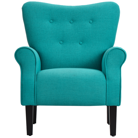 Accent Chair, Modern Button Tufted Wing Back Accent Chair with Wooden Leg and Thicken Cushion Upholstered Linen Leisure Lounge Chair with Roll Arm Single Sofa for Living Room Bedroom, Mallard Teal Furniture > Chairs > Arm Chairs, Recliners & Sleeper Chairs ARCTICSCORPION Mallard Teal