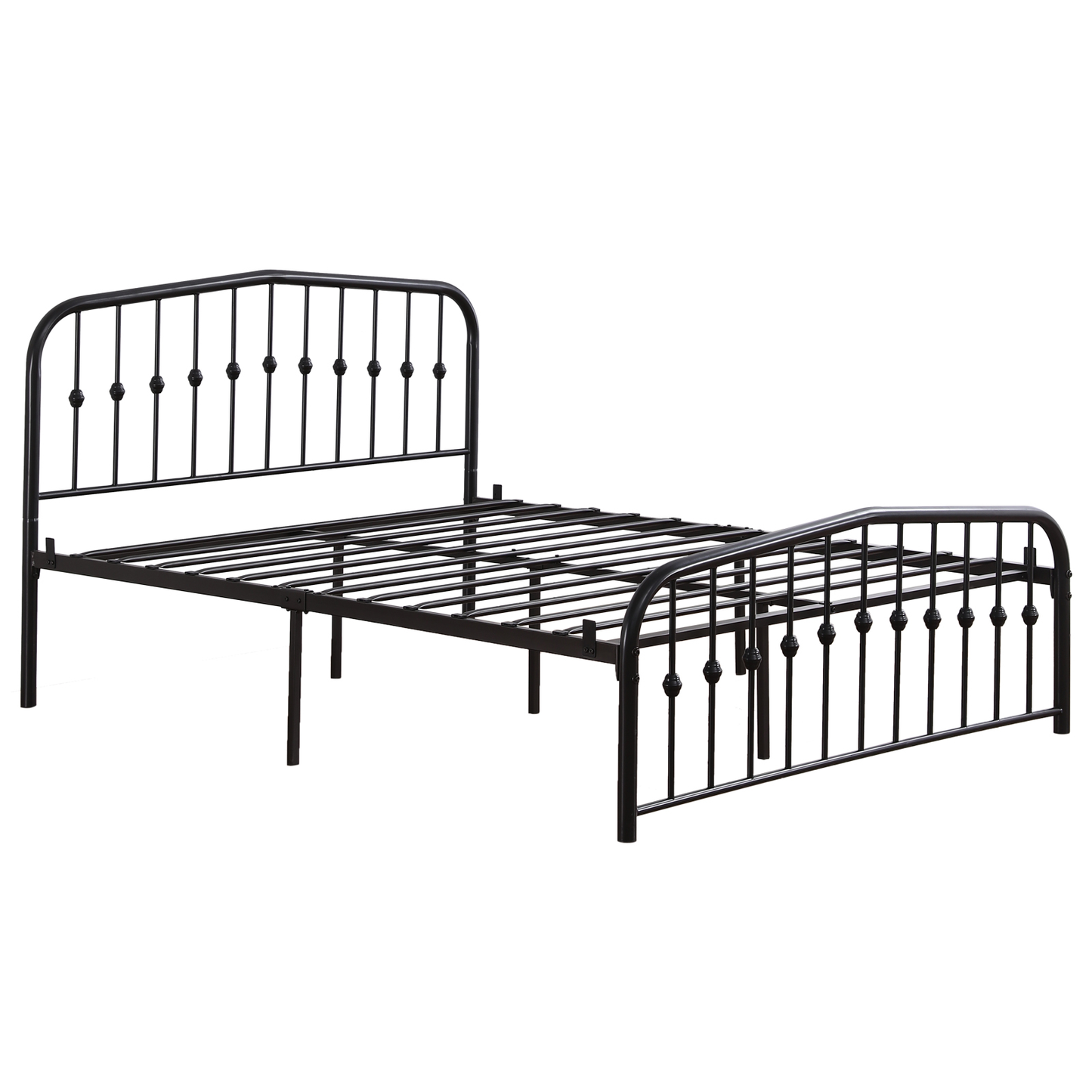 Farmhouse Platform Bed Frame under Bed Storage No Box Spring Needed, Full Size Curved Frame Center Raised Vertical Pipe Iron Bed Frame with Headboard and Footboard for Bedroom - Black