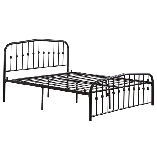 Farmhouse Platform Bed Frame under Bed Storage No Box Spring Needed, Full Size Curved Frame Center Raised Vertical Pipe Iron Bed Frame with Headboard and Footboard for Bedroom - Black