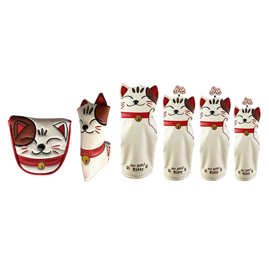 6Pcs Durable Golf Mallet Head Cover PU Lucky Cat Center Putter Headcover