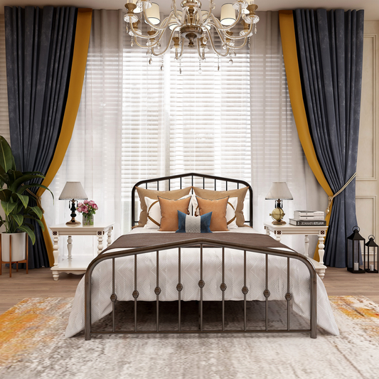AUFANK Full Size Platform Metal Bed Frame, Iron Slat, Easy Assembly, Brown Furniture > Cabinets & Storage > Ironing Centers AUFANK Full Brown