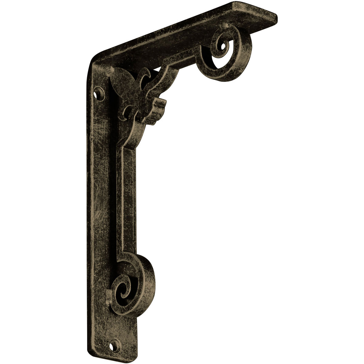 1 1/2"W X 10"D X 12"H Fleur De Lis Wrought Iron , (Single Center Brace), Antiqued Brass Furniture > Cabinets & Storage > Ironing Centers Ekena Millwork 1 1/2"W x 5 1/2"D x 8"H Antiqued Pale Gold
