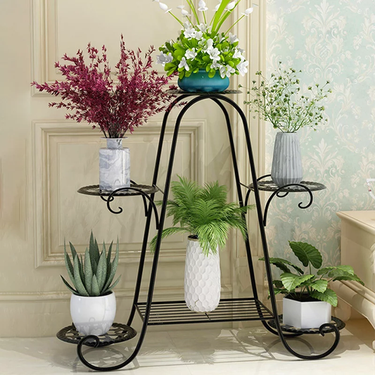 6 Tier Wrought Iron Flower Stand Plant Display Stand Shelf Indoors & Outdoors, Multi Layer Flower Pot Stand Shelf Potted Stand for Balcony Garden Patio（28.7X9.1X29.9In） Furniture > Cabinets & Storage > Ironing Centers China Black