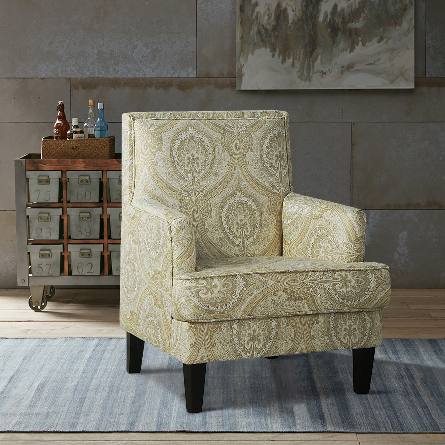 Filton Upholstery Armchair with Buffalo Check in Navy Furniture > Chairs > Arm Chairs, Recliners & Sleeper Chairs 14 Karat Home Beige
