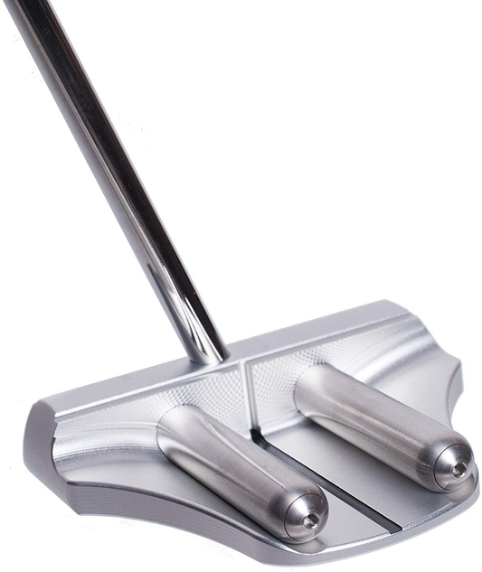 Rife Golf Right Handed Silver Two Bar Mallet Putter Patented Roll Groove Technology with Adjustable Weight System. Center Shaft Makes It Perfect for Lining up Your Putts (Right, 32)