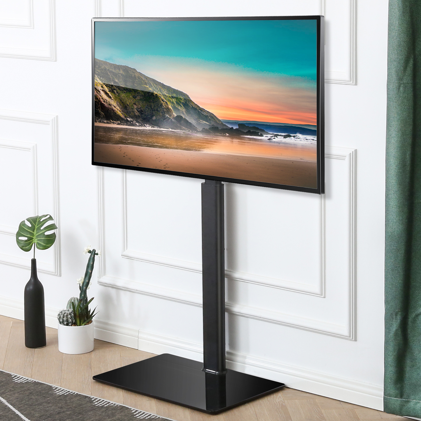 FITUEYES TV Stand with Mount, Universal Corner TV Stand Base for Bedroom with Swivel Iron Mount, Height Adjustable for 32 to 60 Inch Modern TV