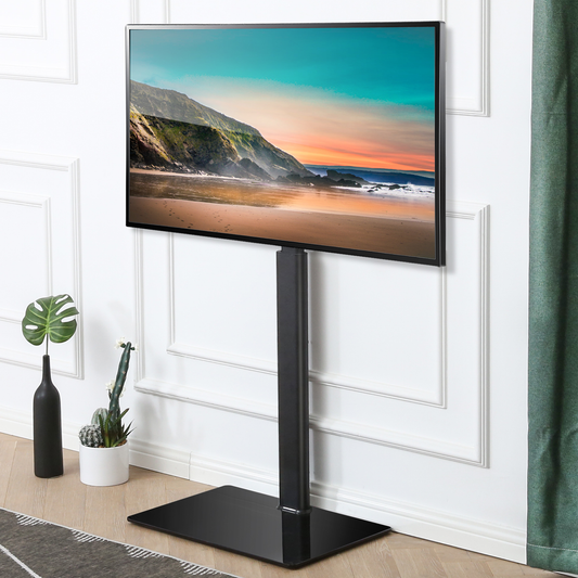 FITUEYES TV Stand with Mount, Universal Corner TV Stand Base for Bedroom with Swivel Iron Mount, Height Adjustable for 32 to 60 Inch Modern TV