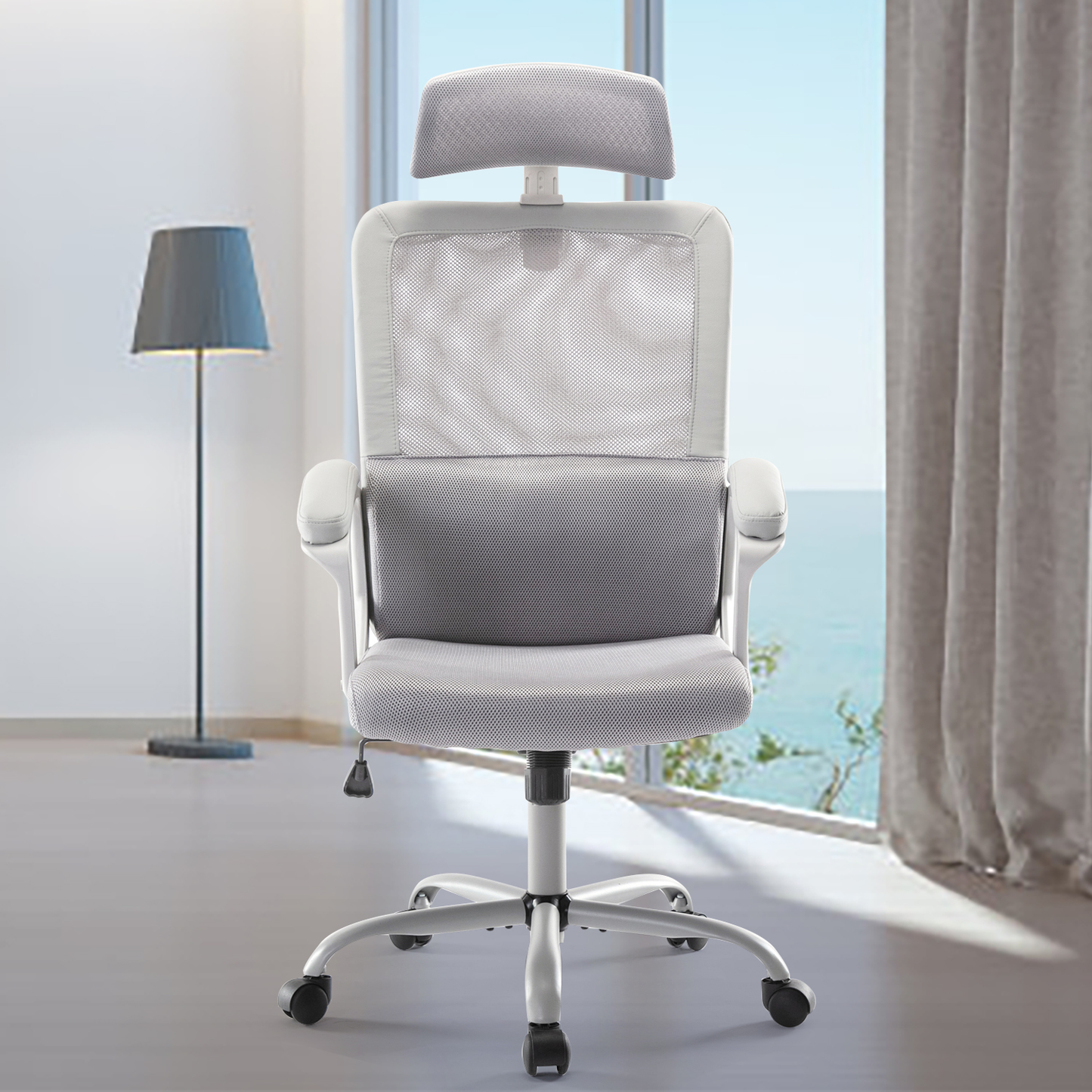 Yoyomax Office Chair, High Back Desk Chair Ergonomic Mesh Computer Chair with Headrest and PU Arms, Black Furniture > Chairs > Floor Chairs Yoyomax Gray
