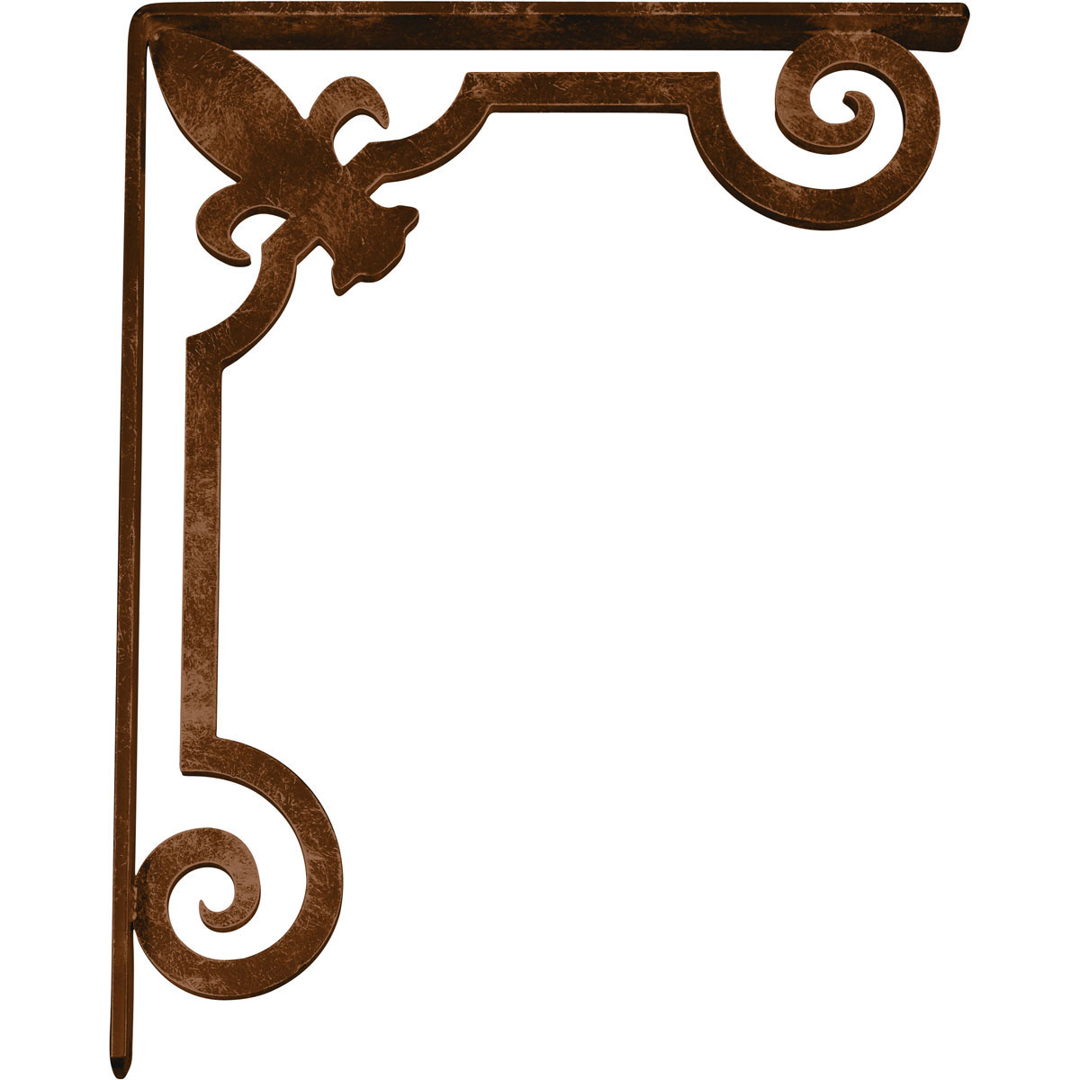 1 1/2"W X 12"D X 15"H Fleur De Lis Wrought Iron , (Single Center Brace), Antiqued Bronze
