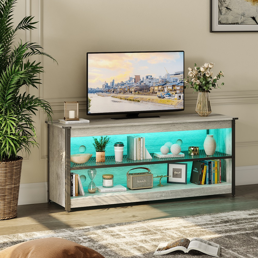 Bestier Entertainment Center for TV up to 60 Inch Gaming TV Stand with Led Lights 20 Modes Furniture > Cabinets & Storage > Ironing Centers Bestier Light Grey
