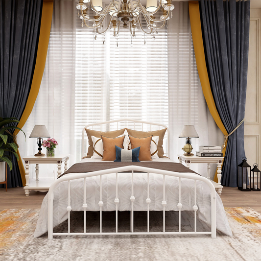 AUFANK Full Size Platform Metal Bed Frame, Iron Slat, Easy Assembly, White Furniture > Cabinets & Storage > Ironing Centers AUFANK Full White